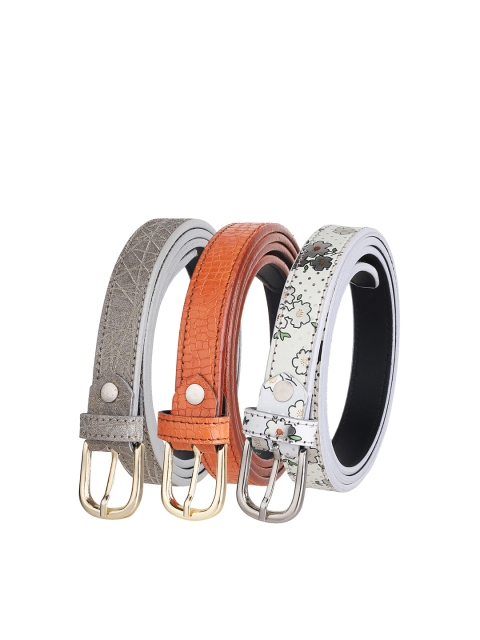 

URBAN ALFAMI Women Brown Grey & white Printed Set of 3 PU Belt