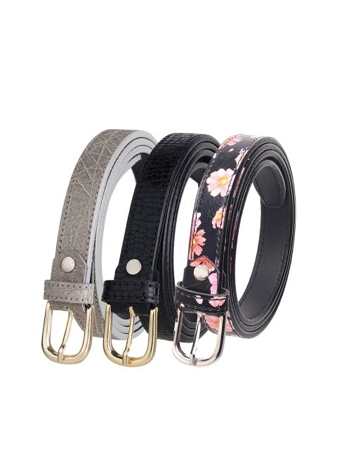 

URBAN ALFAMI Women Pack of 3 Multicoloured Textured Casual Belts, Multi