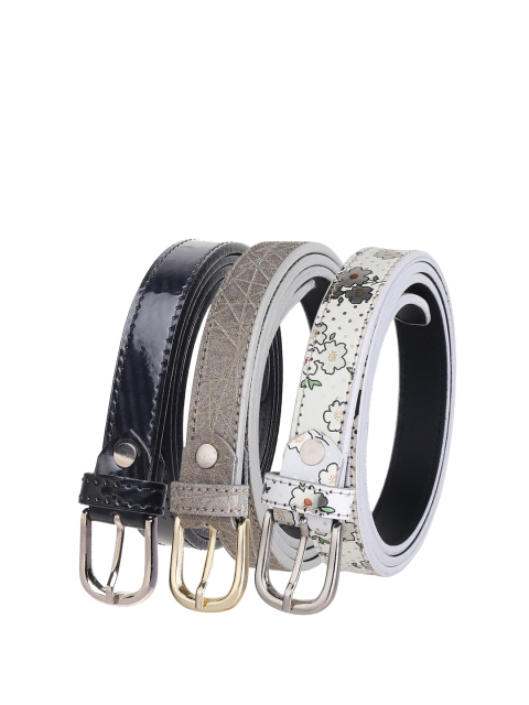 

URBAN ALFAMI Women Pack of 3 Multicoloured Textured Casual Belts, Black