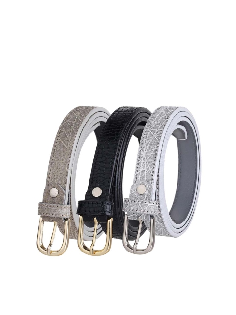 

URBAN ALFAMI Women Pack of 3 Textured Belts, Grey