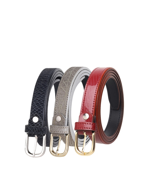 

URBAN ALFAMI Women Pack of 3 Textured Slim Belts, Black
