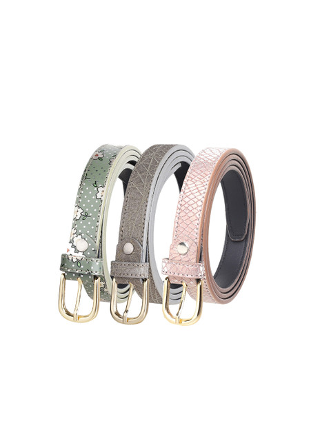 

URBAN ALFAMI Women Set of 3 Textured PU Belt, Green
