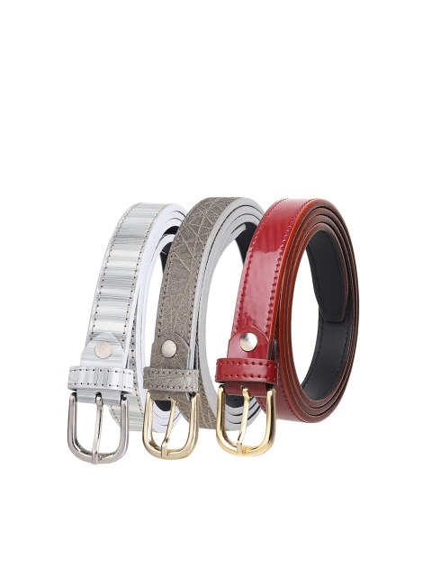 

URBAN ALFAMI Women Set Of 3 Printed Casual Belts, Grey