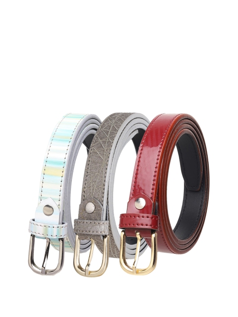 

URBAN ALFAMI Women Grey & Maroon Textured Set of 3 PU Belt