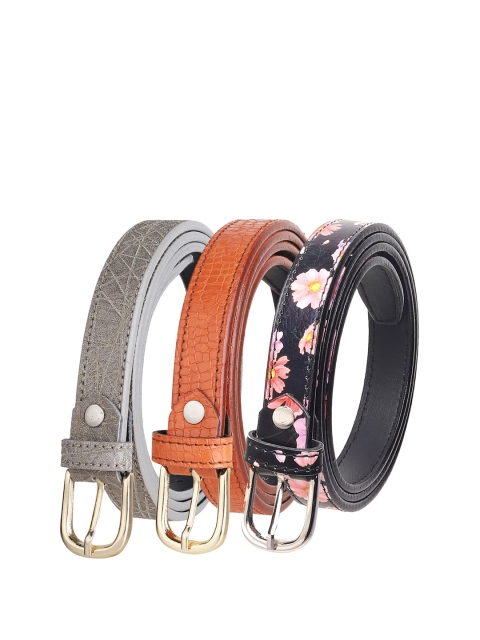 

URBAN ALFAMI Women Set Of 3 Printed Casual Belts, Brown