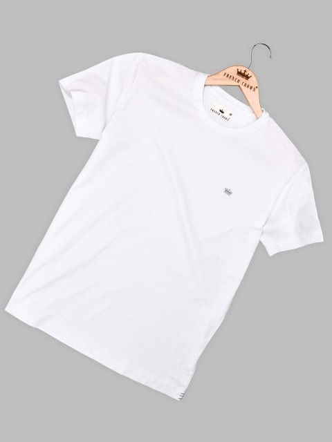 

FRENCH CROWN Men White Mandarin Collar Applique T-shirt