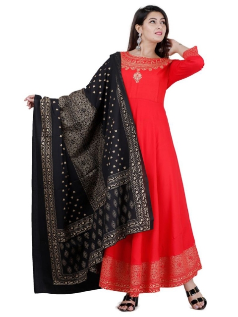 

Lovista Women Red & Black Ethnic Motifs Printed Anarkali Kurta With Dupatta