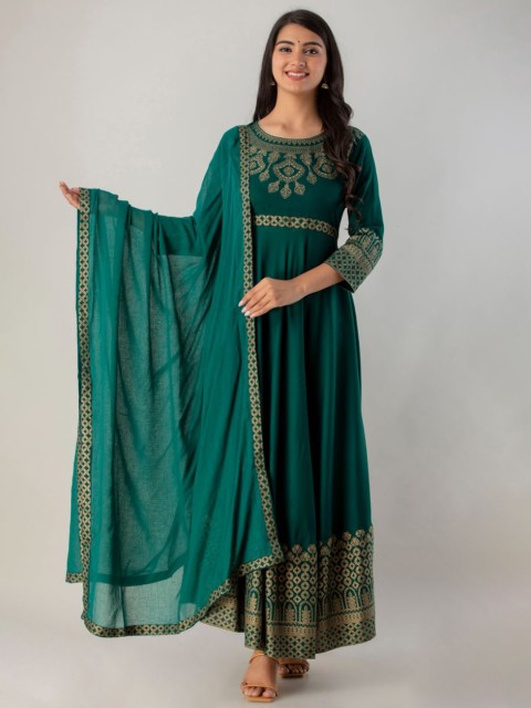 

Lovista Women Green Ethnic Motifs Printed Anarkali Kurta With Dupatta