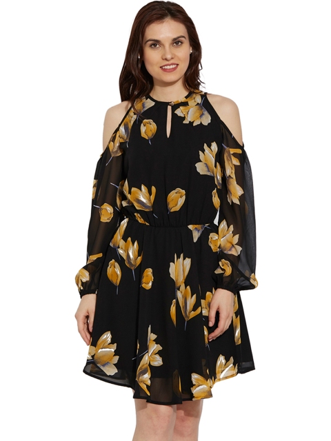 

Raindrops Women Black Printed Fit & Flare Dress