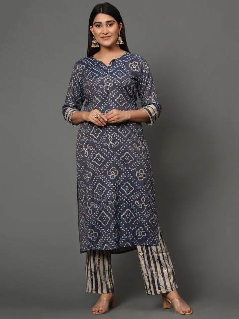 

MISHRI COLLECTION Women Blue Bandhani Printed Kurta with Palazzos