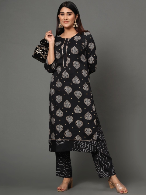

MISHRI COLLECTION Women Black Panelled Kurta with Trousers