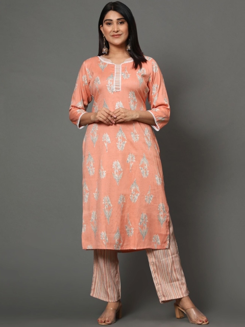 

MISHRI COLLECTION Women Peach-Coloured Floral Printed Kurta with Trouser