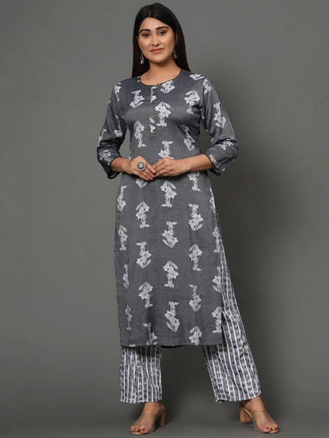 

MISHRI COLLECTION Women Grey Floral Printed Kurta with Trouser