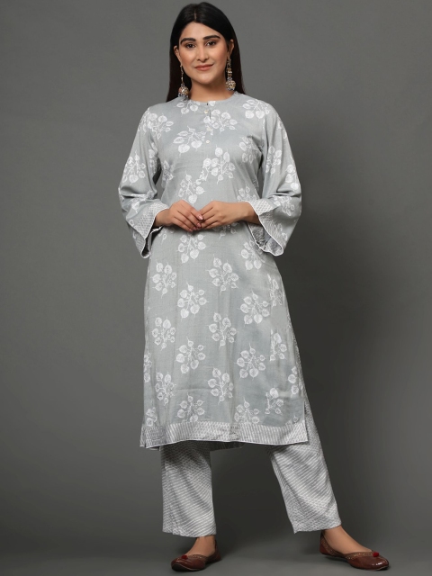 

MISHRI COLLECTION Women Grey Floral Printed Kurti with Trousers