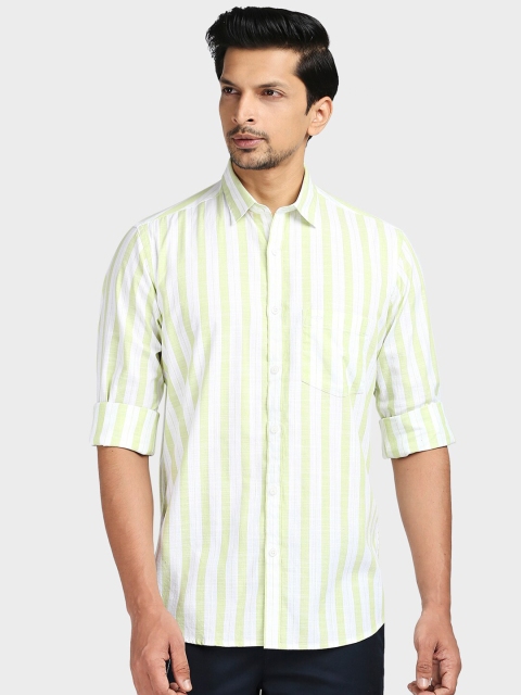 

ColorPlus Men Green Tailored Fit Striped Casual Shirt