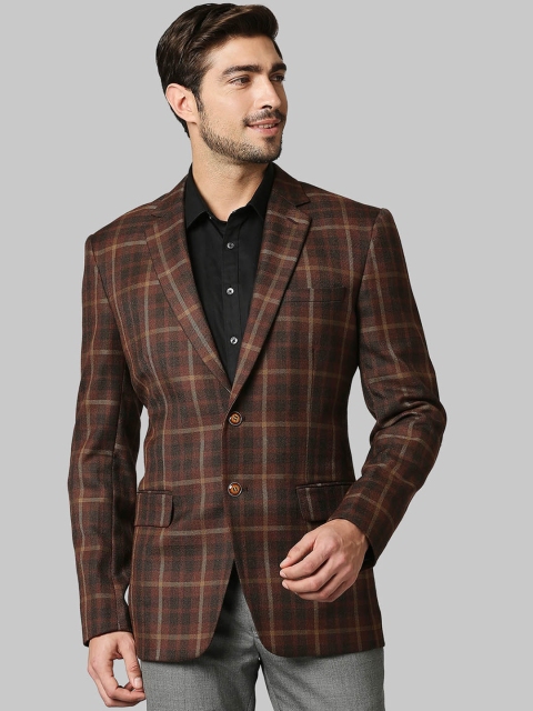 

Raymond Men Dark Brown Checked Pure Cotton Single-breasted Blazer