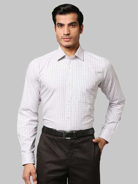 

Raymond Men White Grid Tattersall Checks Checked Long sleeve Formal Shirt