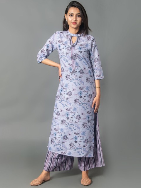 

CRAFTED FOR YOU Women Purple Printed Thread Work Kurti with Palazzo