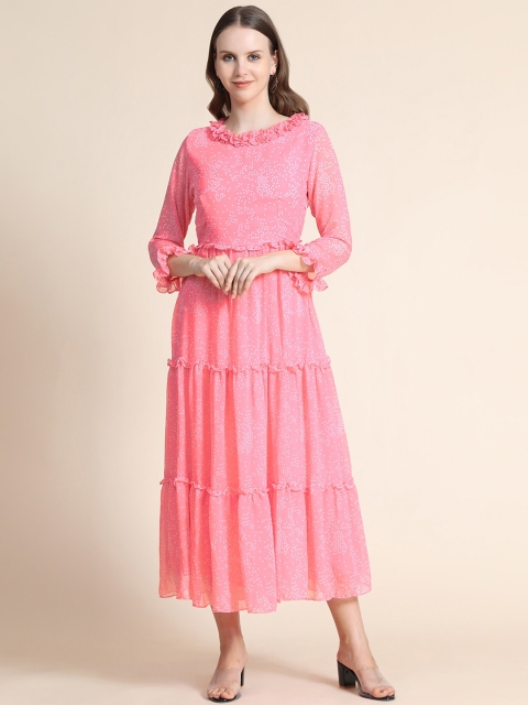 

KALINI Women Pink & White Printed Maxi Long Ethnic Dress
