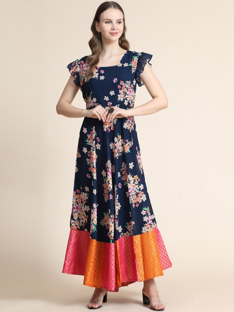 

KALINI Women Navy Blue & Orange Printed Ethnic Dresses