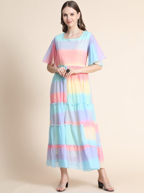 

KALINI Women Blue & Pink Printed Maxi Long Ethnic Dress