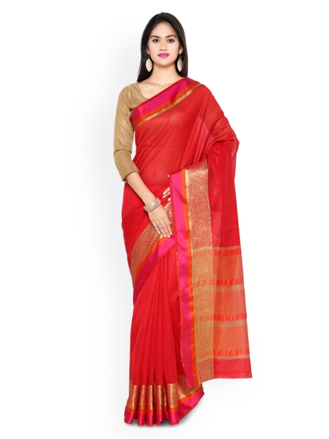 

Vaamsi Red Pure Cotton Solid Banarasi Saree