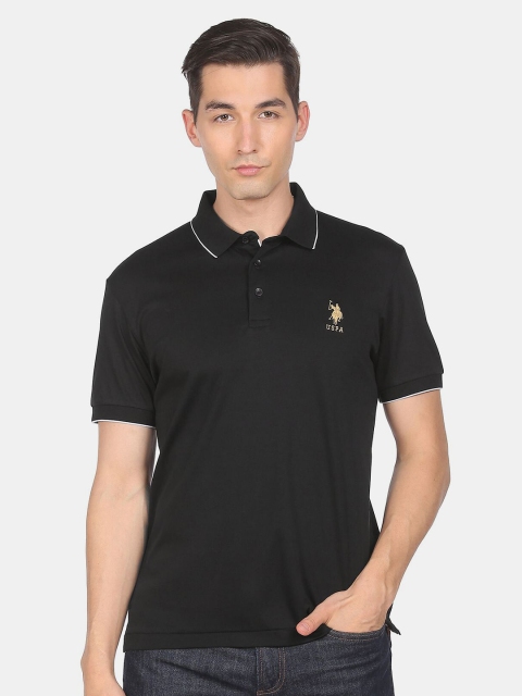 

U S Polo Assn Men Black Polo Collar Pure Cotton T-shirt