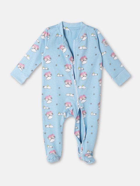 

Cuddles for Cubs Infants Blue & White Printed Pure Cotton Sleepsuit