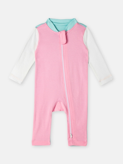 

Cuddles for Cubs Infant Pink Pastel Colorblocked Pure Cotton Sleepsuit