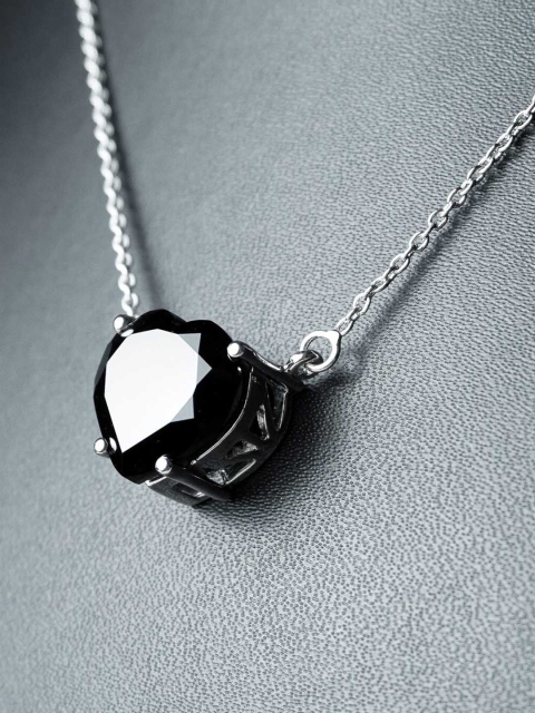 

HIFLYER JEWELS Silver-Toned & Black Sterling Silver Rhodium-Plated Necklace