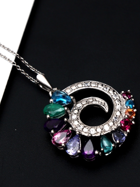 

HIFLYER JEWELS Silver-Toned & Blue Sterling Silver Rhodium-Plated Necklace