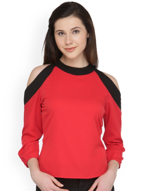 

plusS Women Red & Black Solid Top