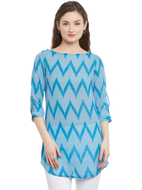 

Ruhaans Blue Chevron Print Slim Fit A-Line Tunic