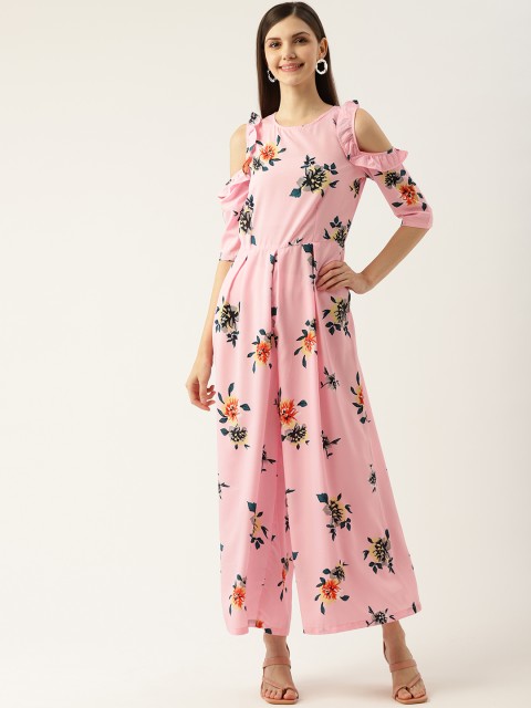 

Deewa Pink & Blue Printed Basic Cold-Shoulder Sleeves Basic Jumpsuit