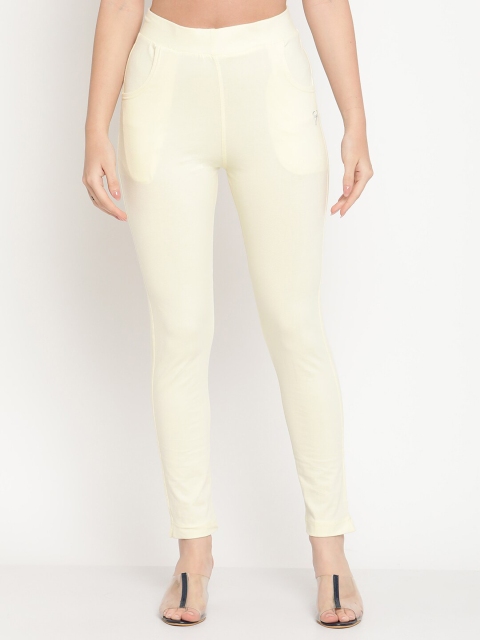 

TAG 7 Women Cream-Coloured Solid Jeggings