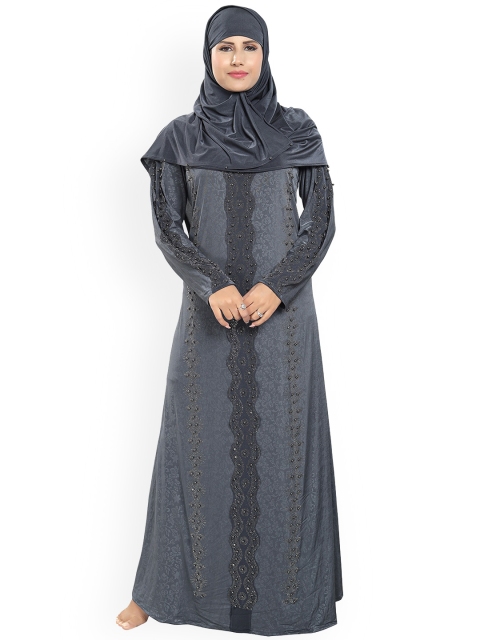 

TUCUTE Women Grey Embellished Burqas With Hijab