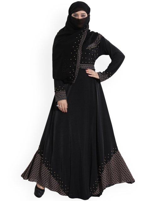 

TUCUTE Women Black & Purple Embellished Abaya Burqa With Hijab