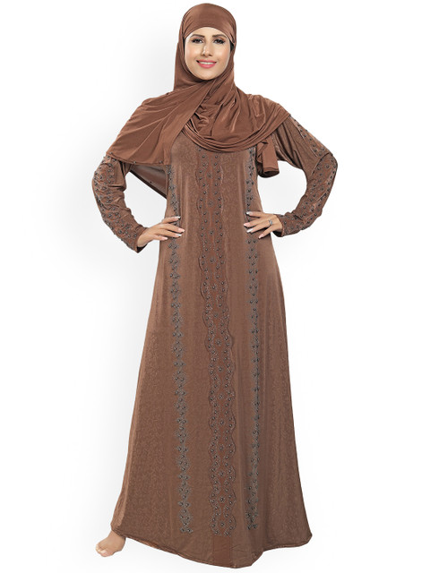 

TUCUTE Women Brown Embellished Burqas With Hijab
