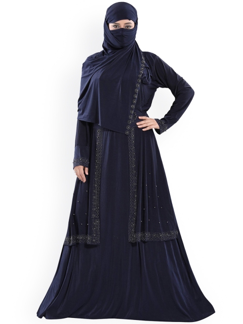 

TUCUTE Women Blue Embroidered Abaya Burkha with Hijab