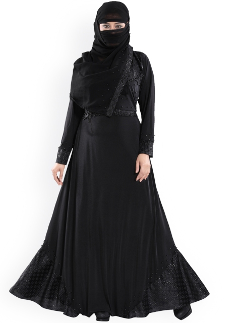 

TUCUTE Women Black Embroidered Abaya Burkha with Hijab