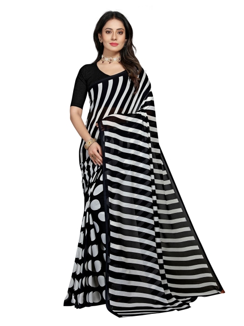 

KALINI Black & White Striped Pure Georgette Saree