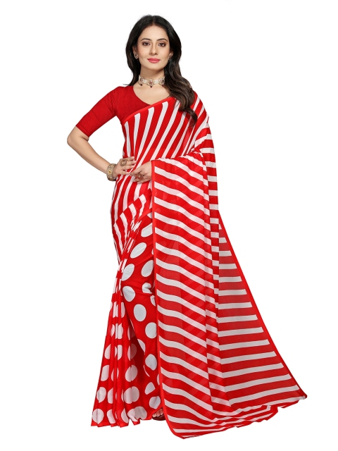 

KALINI Red & White Striped Pure Georgette Saree