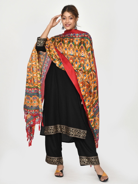 

Kesarya Red & Yellow Ethnic Motifs Printed Ikat Dupatta