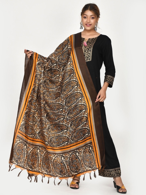 

Kesarya Brown & Orange Ethnic Motifs Printed Kalamkari Dupatta