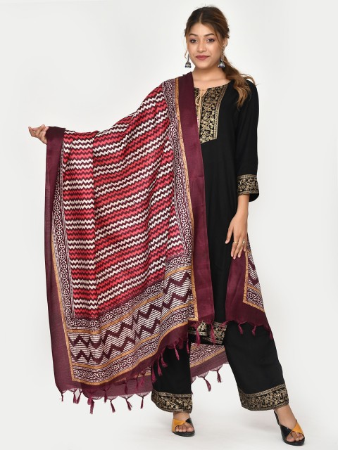 

Kesarya Maroon & Black Printed Ikat Dupatta