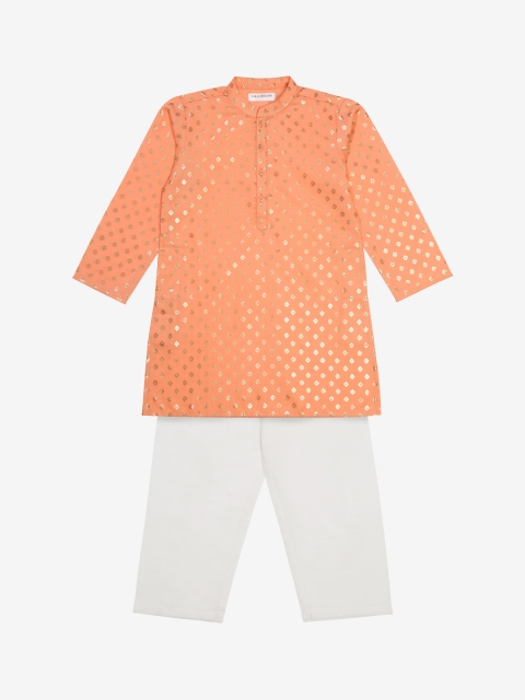 

SAKA DESIGNS Boys Yellow Angrakha Kurta with Pyjamas