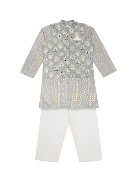

SAKA DESIGNS Boys Grey Angrakha Kurti with Pyjamas