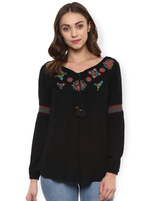 

Taurus Women Black Embroidered Top