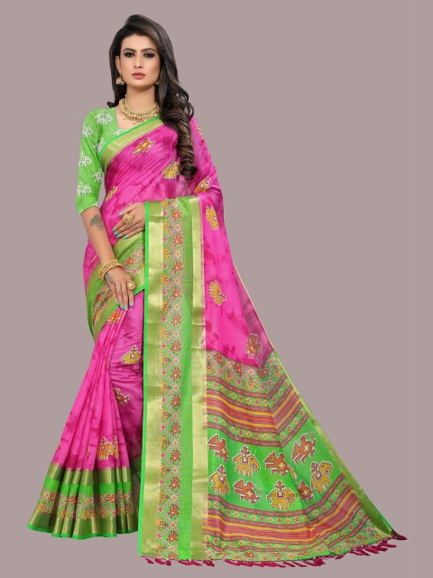 

Divine International Trading Co Pink & Green Zari Patola Saree