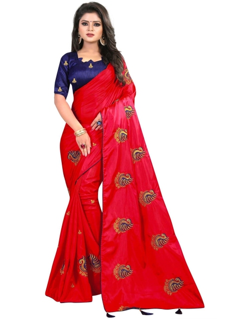 

Kuvarba Fashion Red & Blue Ethnic Motifs Embroidered Silk Blend Saree